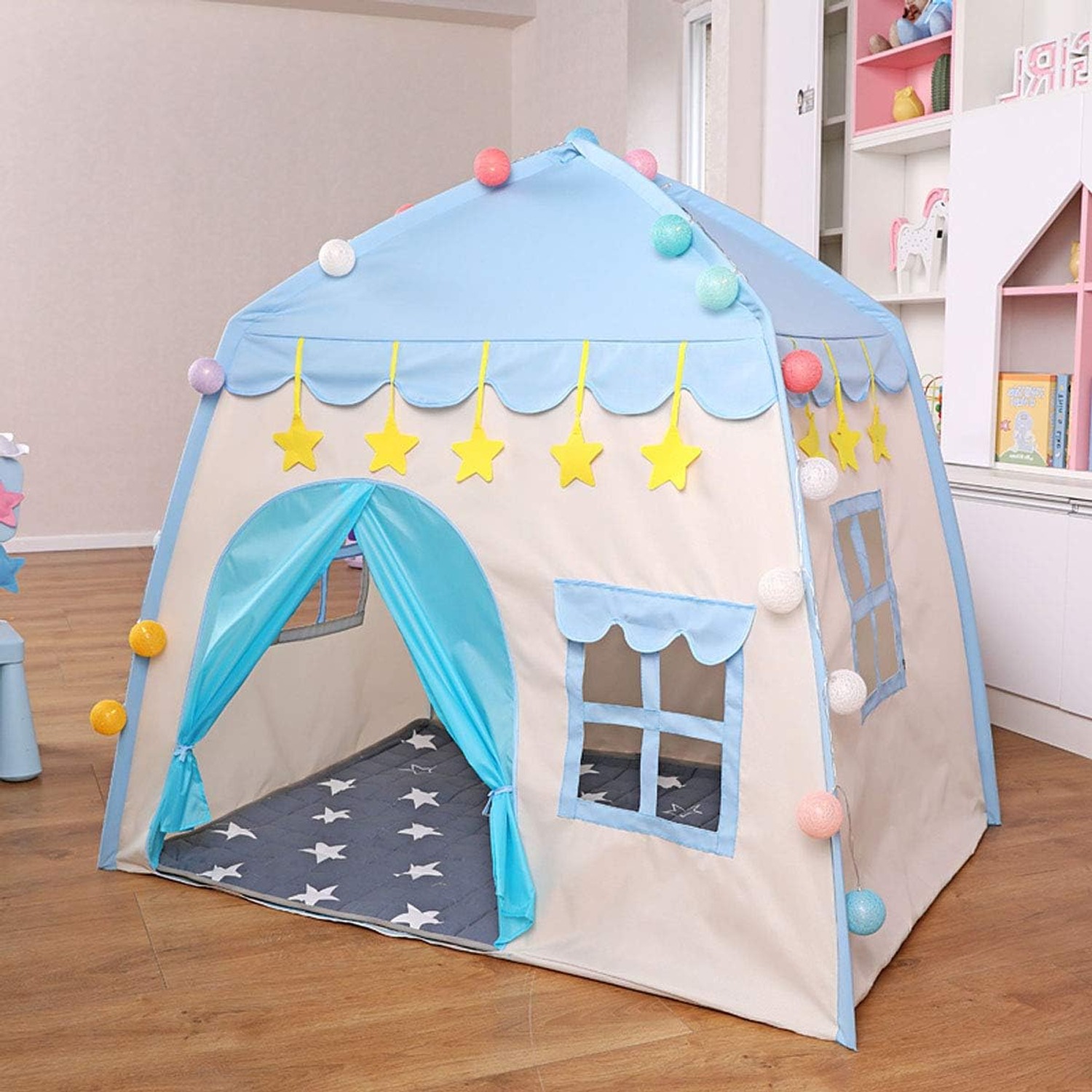 Blue Castle Play Tent with Star Lights and Carry Bag, detail view