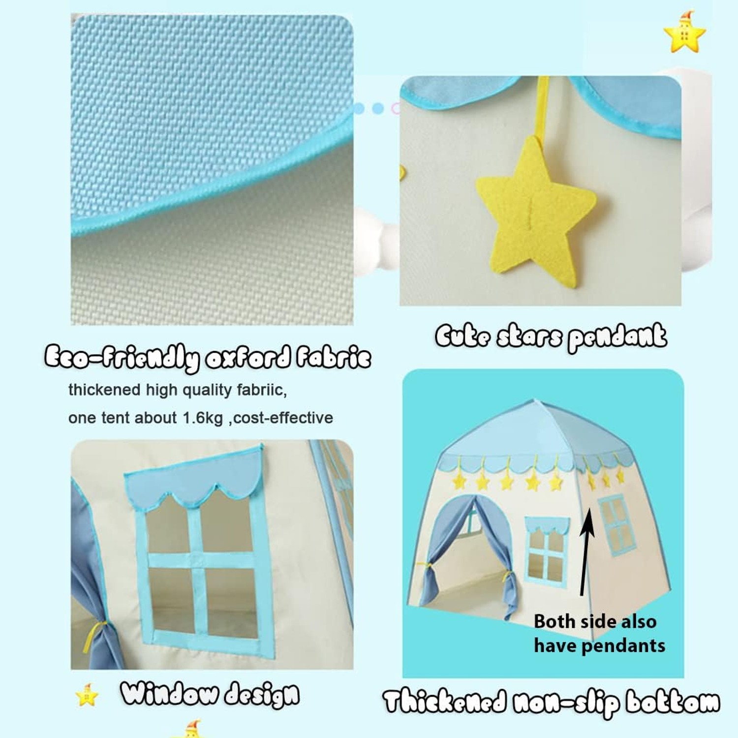 Blue Castle Play Tent with Star Lights and Carry Bag
