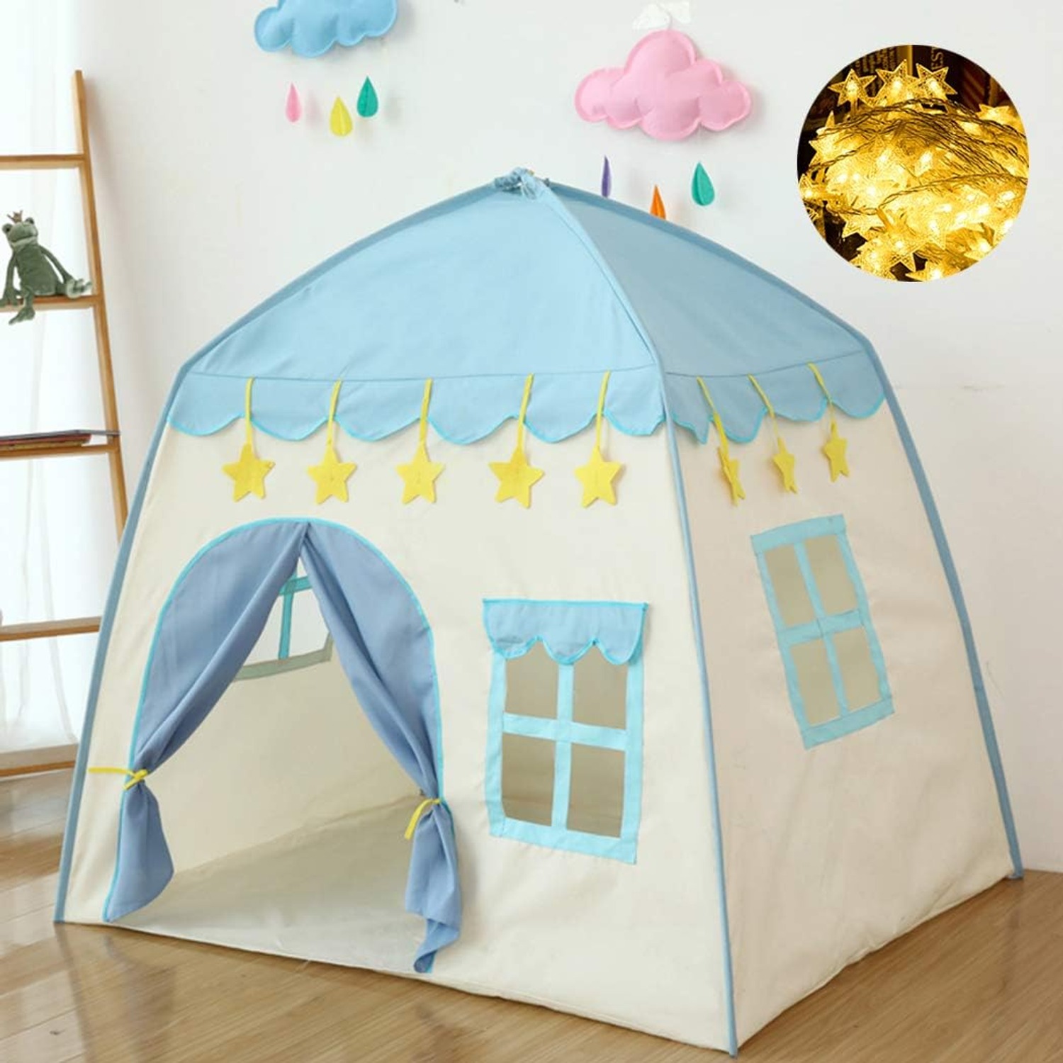 Blue Castle Play Tent with Star Lights and Carry Bag