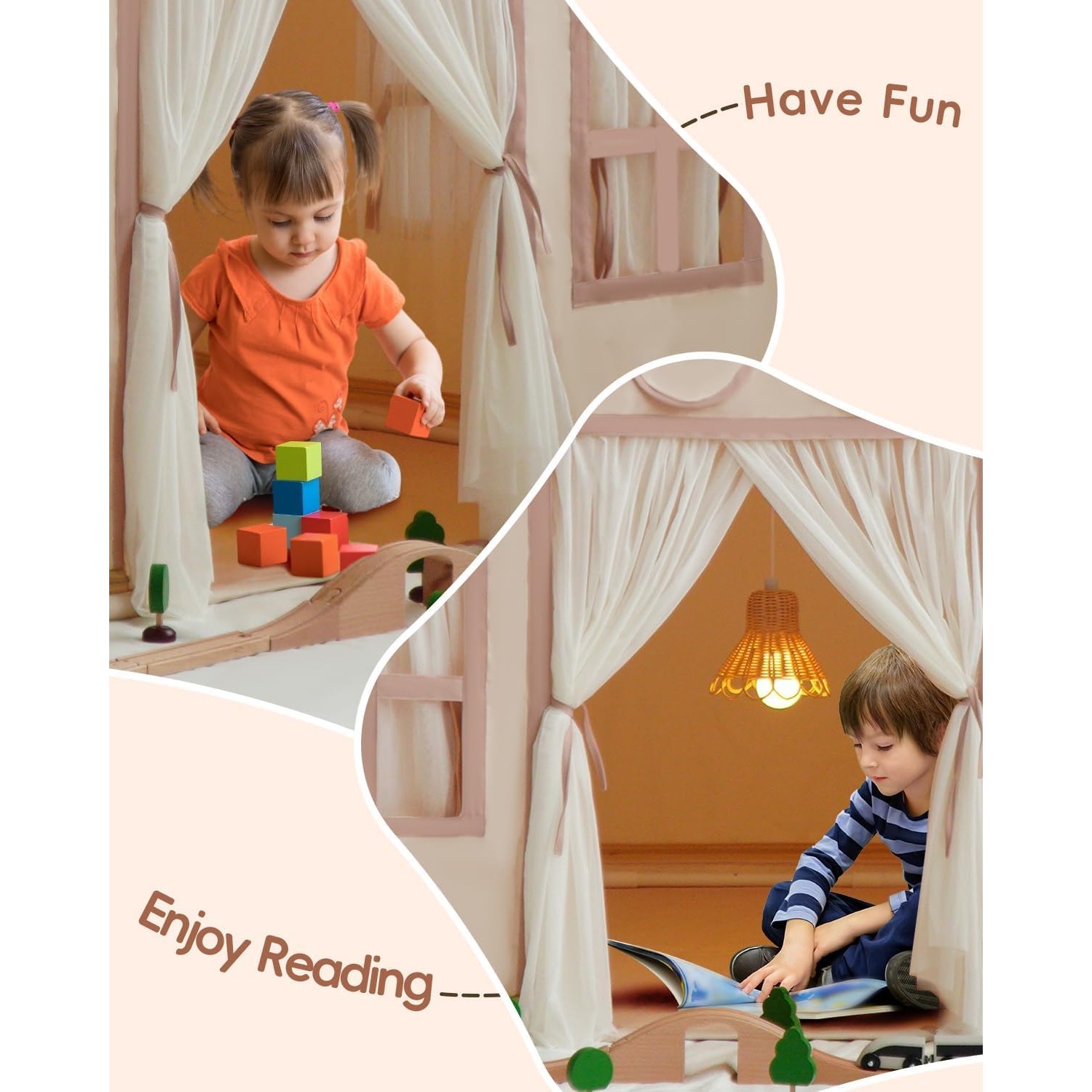 Large Castle Play Tent with Mat, Star Lights and Flags
