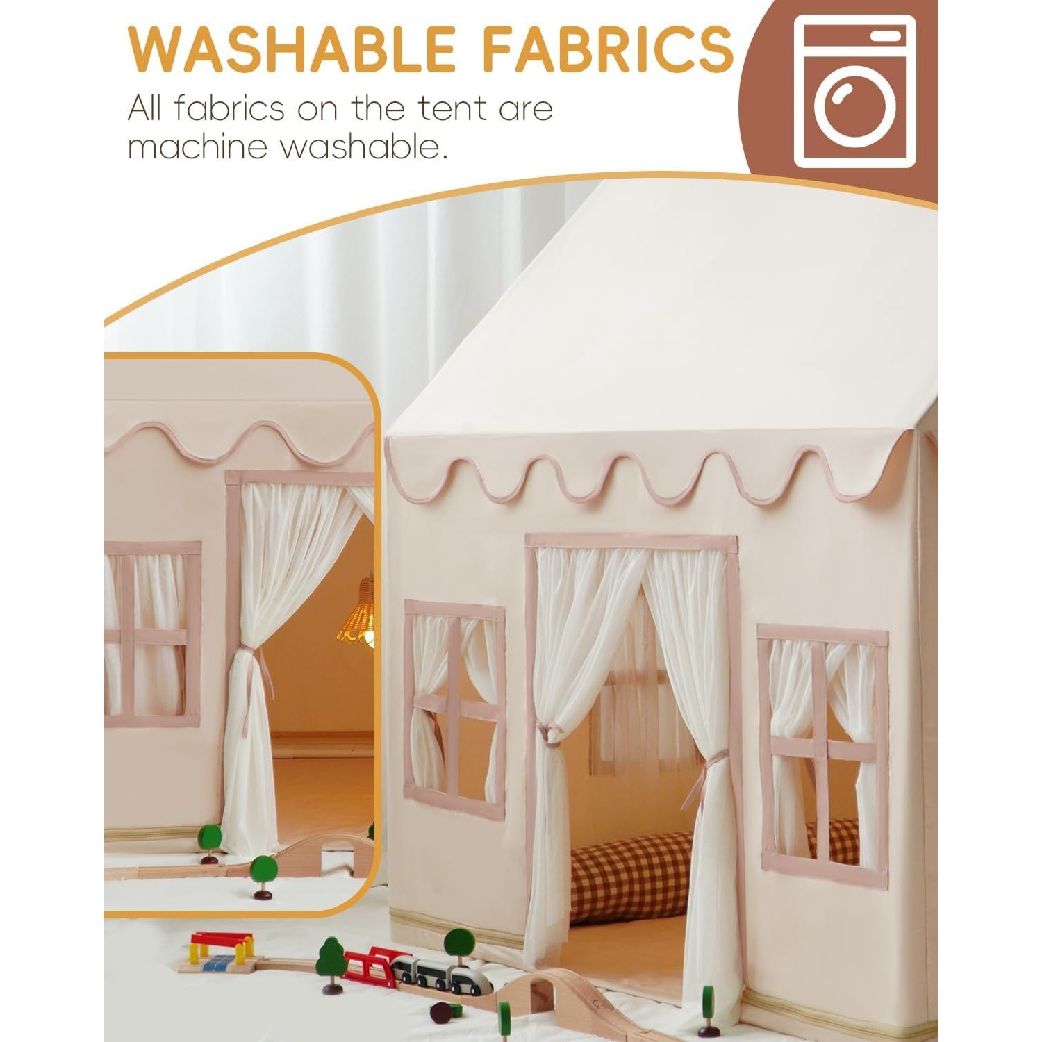 Large Castle Play Tent with Mat, Star Lights and Flags