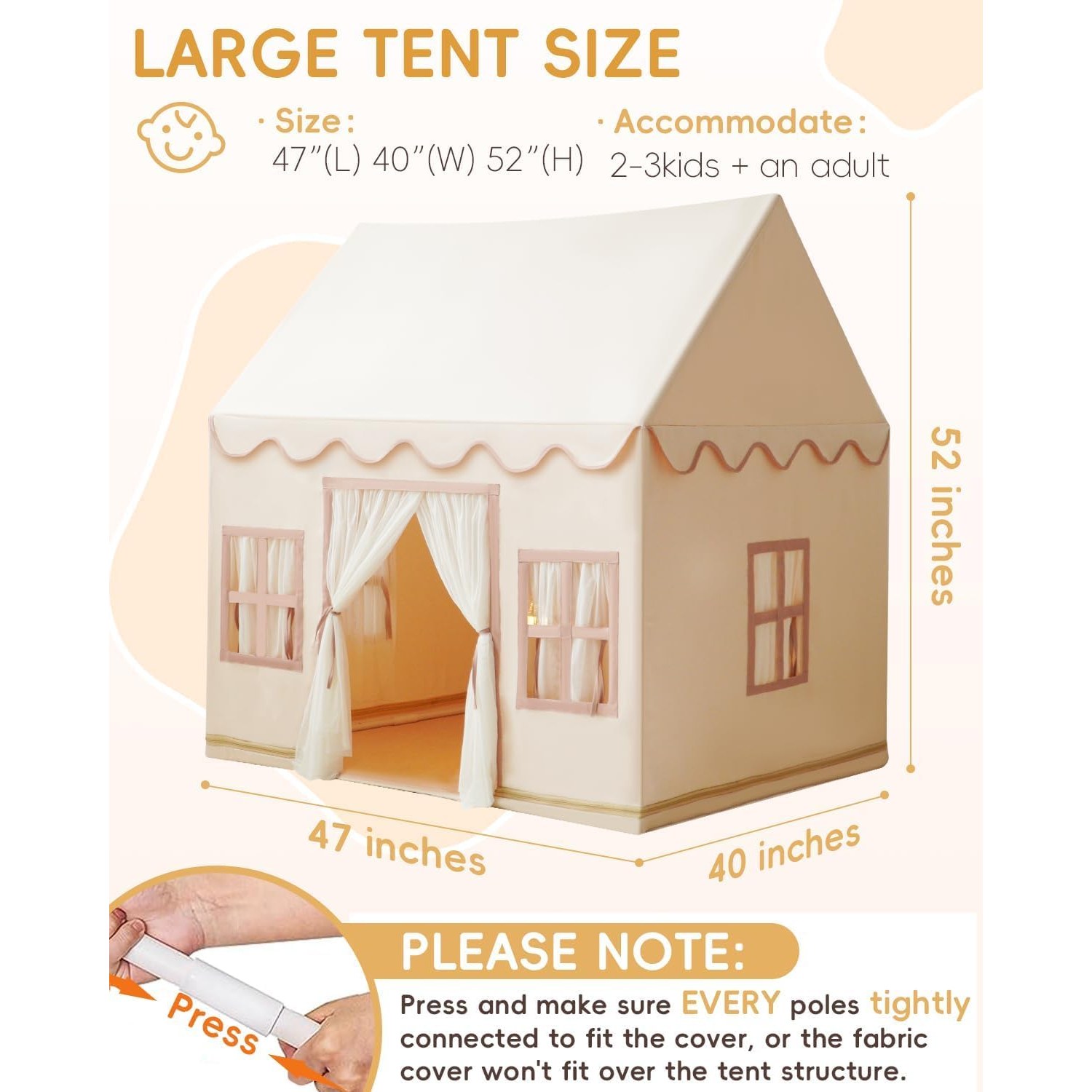 Large Castle Play Tent with Mat, Star Lights and Flags: image 7