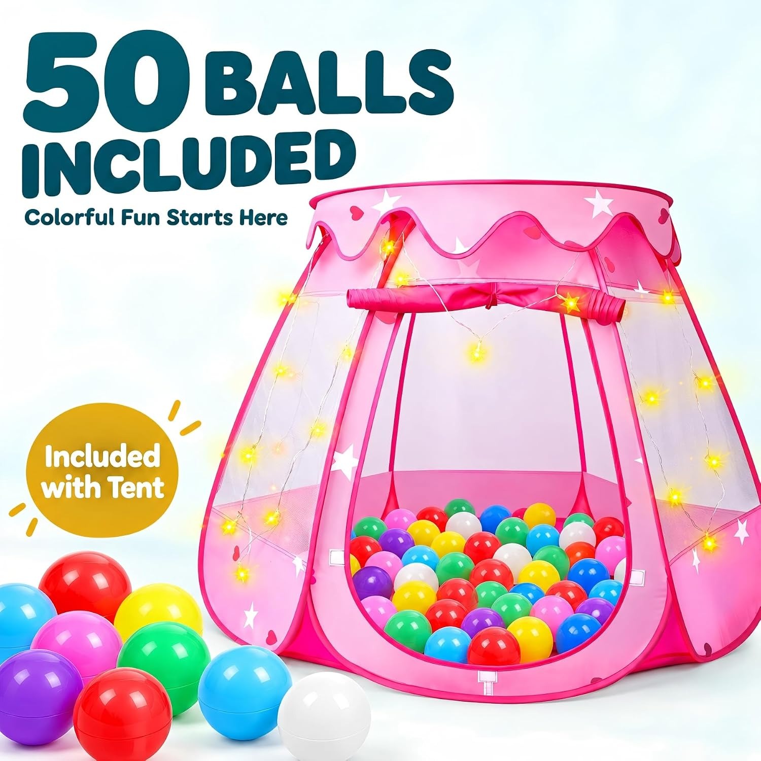 Pop-Up Ball Pit Tent with Star Lights and 50 Balls: image 2