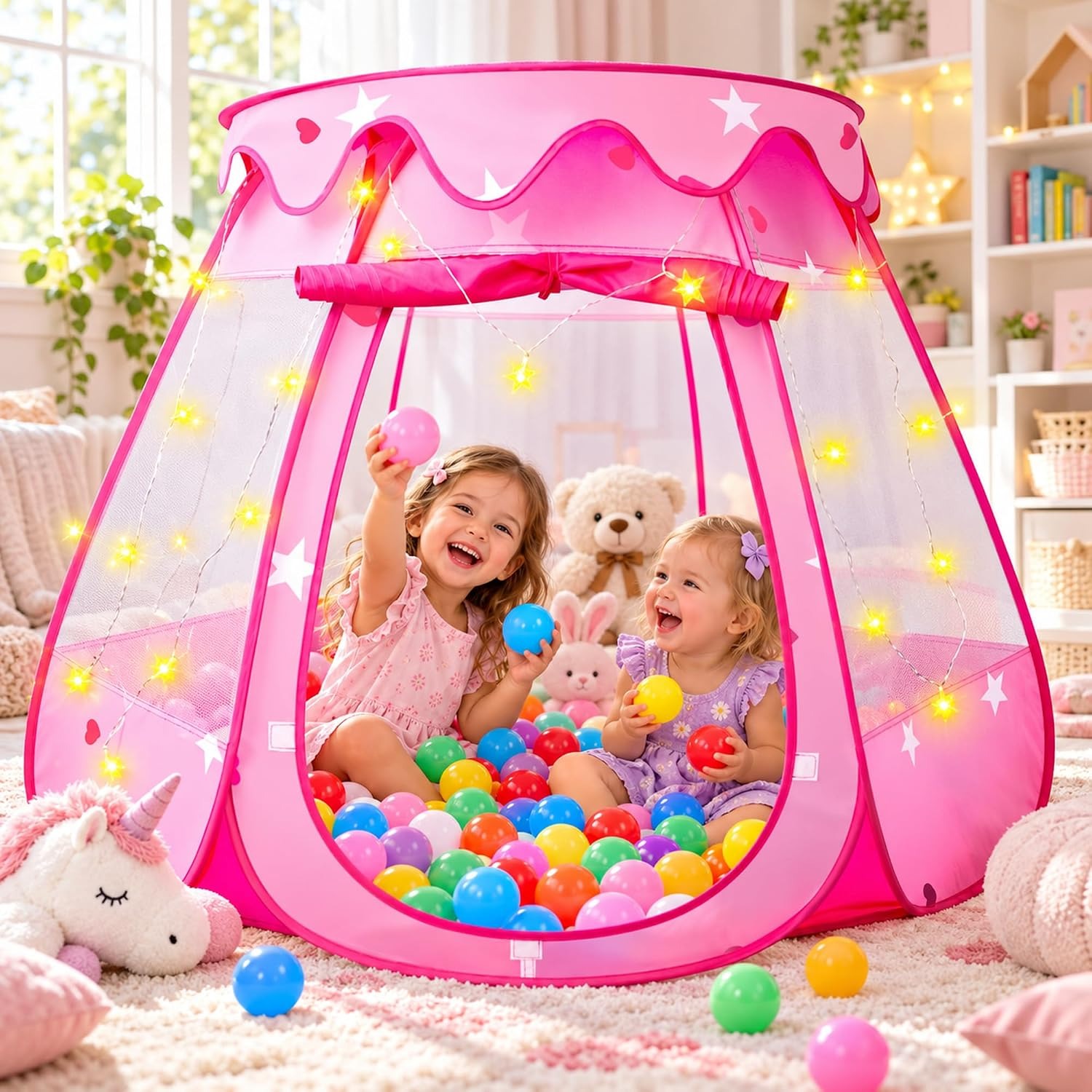 Pop-Up Ball Pit Tent with Star Lights and 50 Balls: image 3