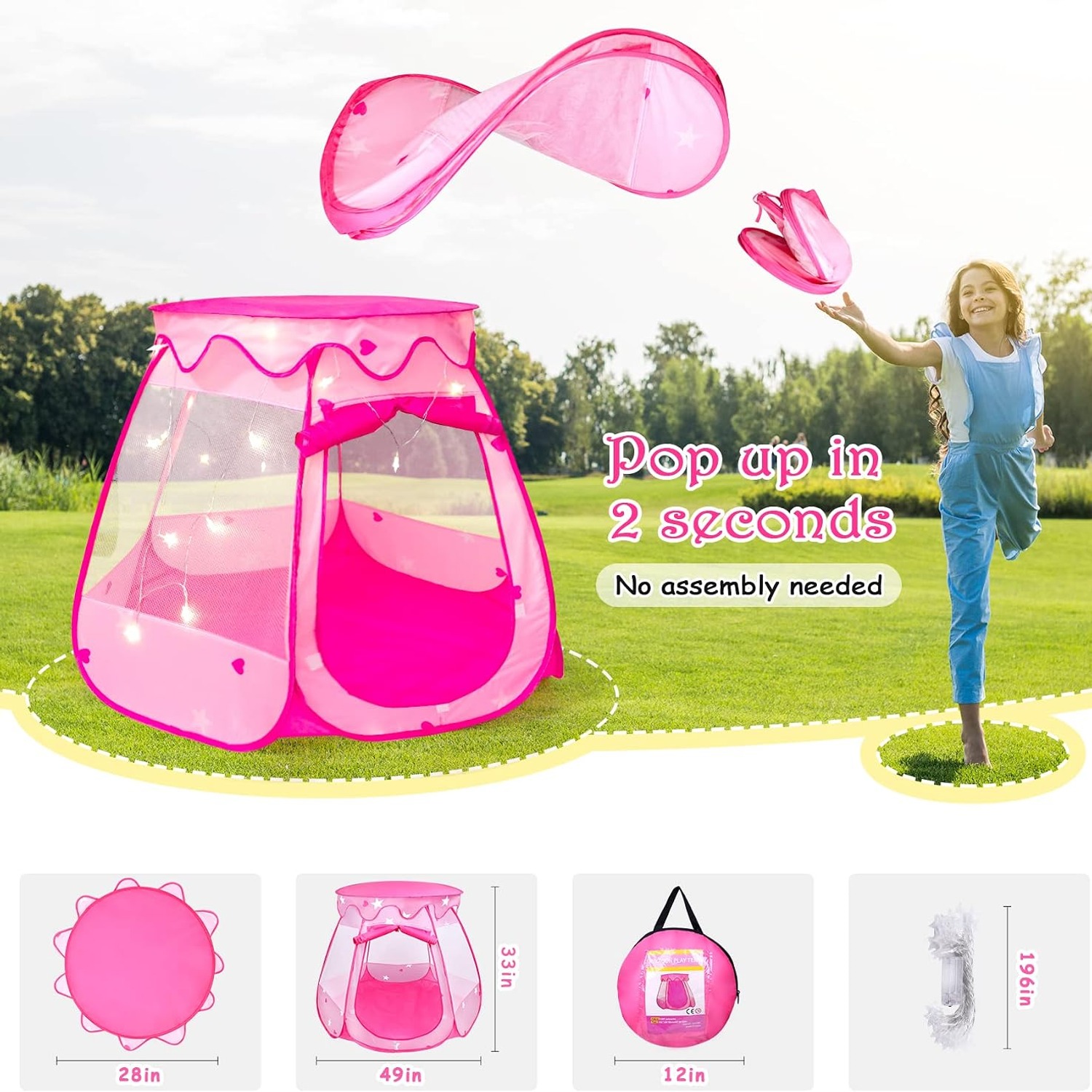 Pop-Up Ball Pit Tent with Star Lights and 50 Balls: image 7