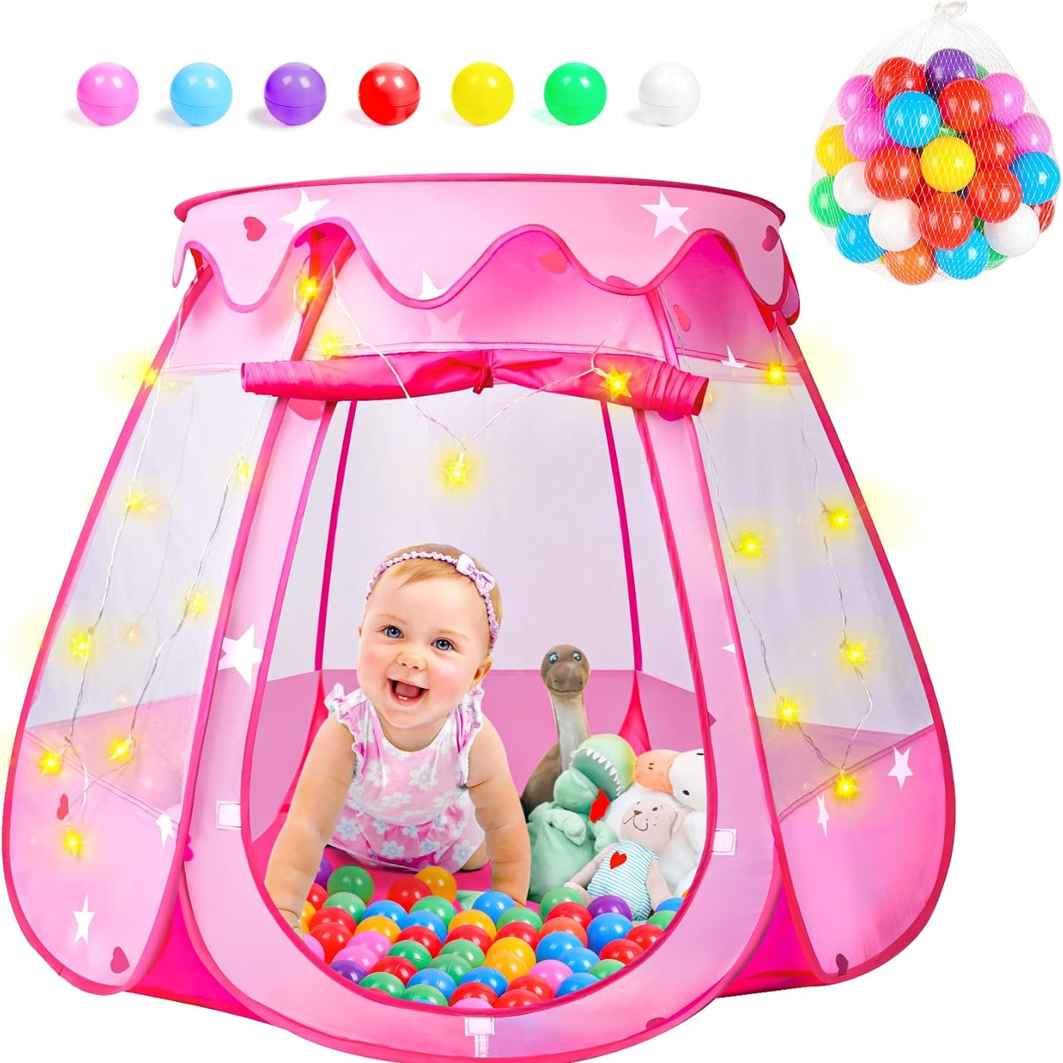 Pop-Up Ball Pit Tent with Star Lights and 50 Balls