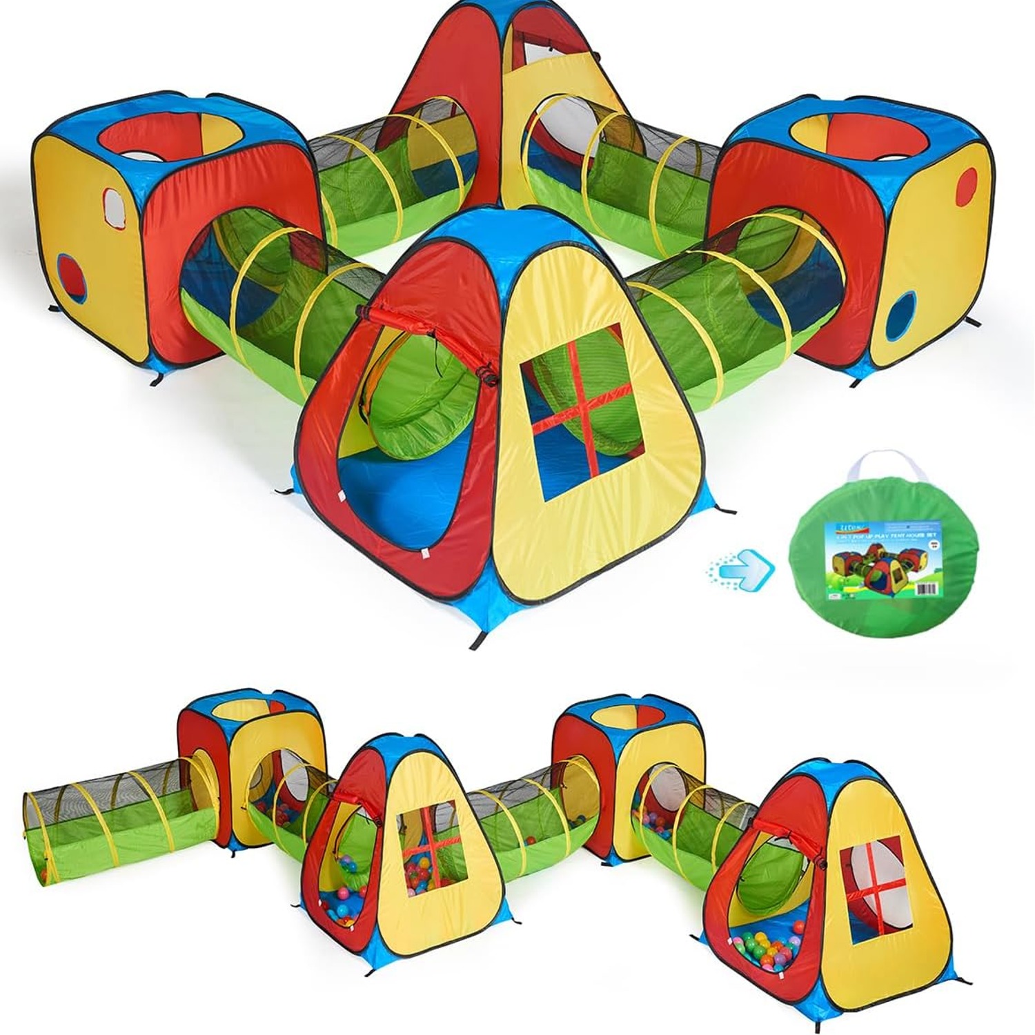 Eight in One Pop Up Tent House and Tunnel Play Set