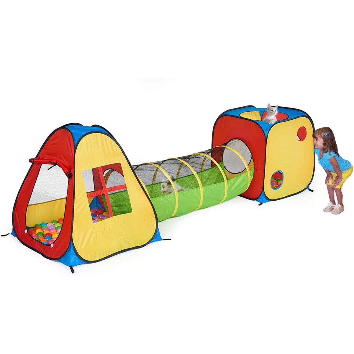 3-in-1 Play Tent with Tunnel and Ball Pit Set