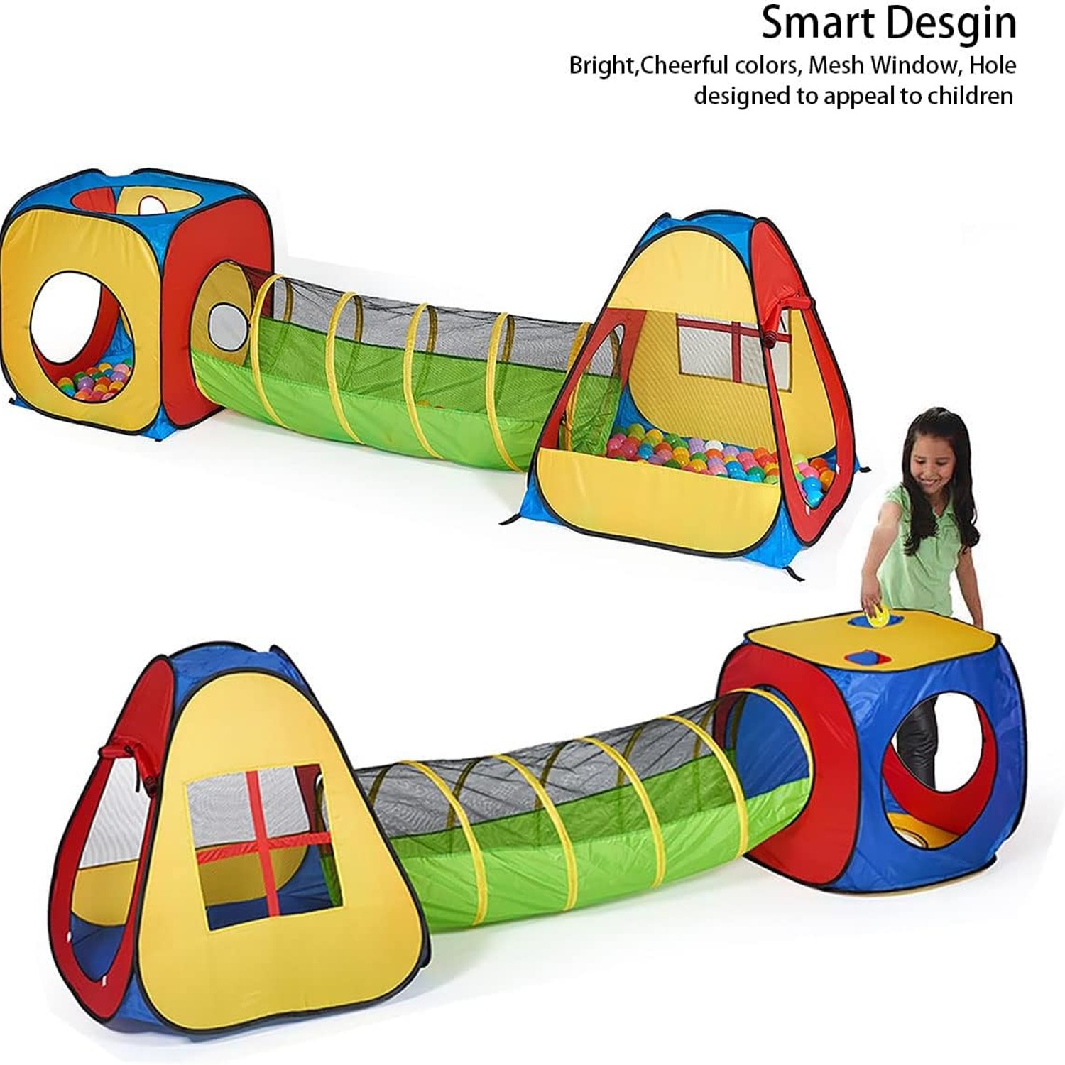 3-in-1 Play Tent with Tunnel and Ball Pit Set