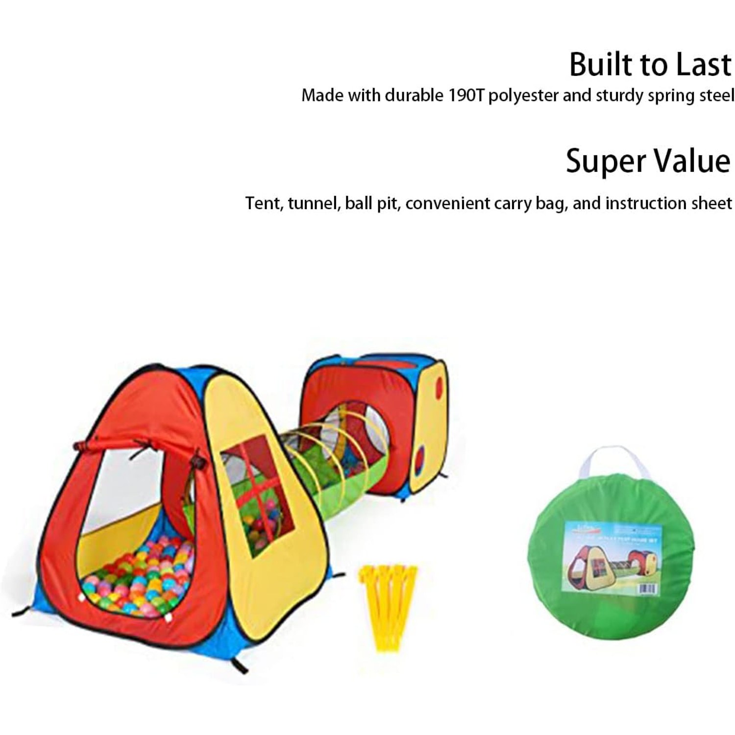 3-in-1 Play Tent with Tunnel and Ball Pit Set