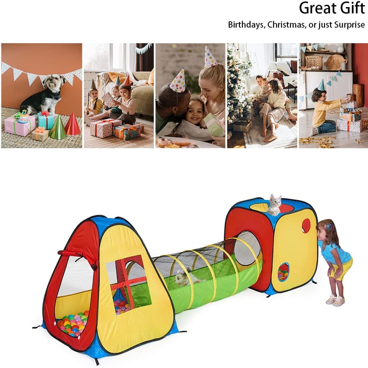 3-in-1 Play Tent with Tunnel and Ball Pit Set